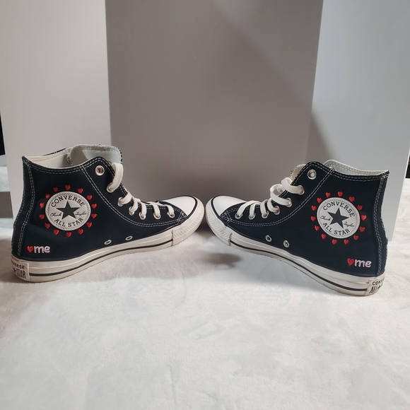 Converse Black and Pink Heart High-Top Sneakers - Picture 4 of 7